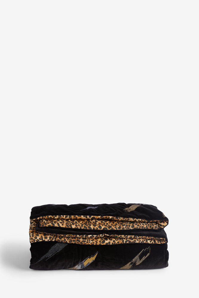 Reversible Black Lovestruck & Leopard Print Blanket