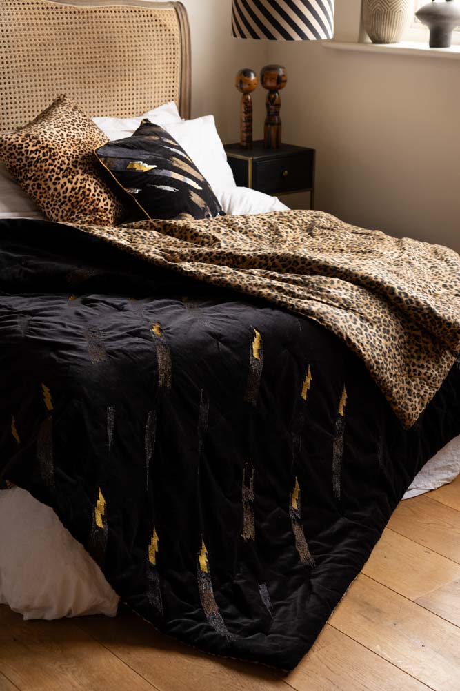 Reversible Black Lovestruck & Leopard Print Blanket