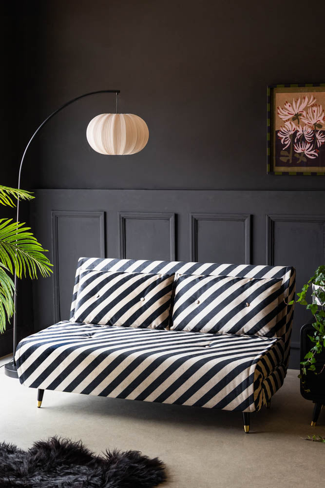 Mabel Large 2 Seater Sofa Bed in Studio Stripe Velvet Sand & Black