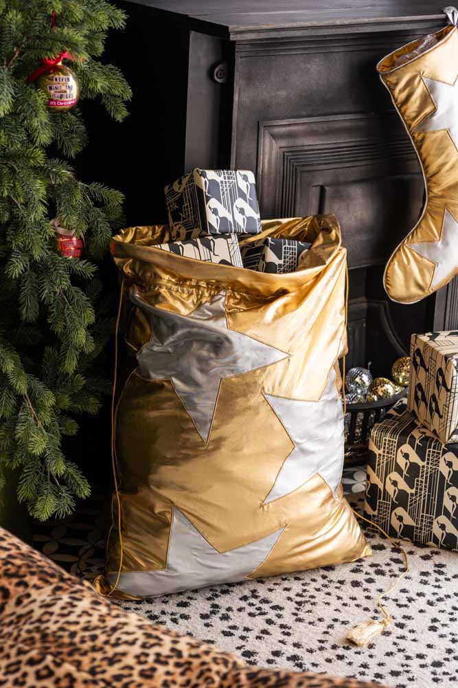 Metallic Gold & Silver Star Christmas Sack
