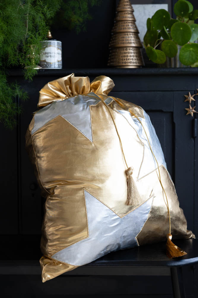 Metallic Gold & Silver Star Christmas Sack