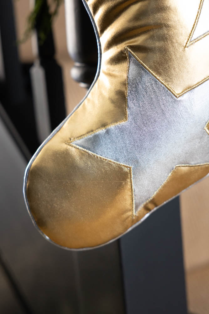 Metallic Gold & Silver Star Christmas Stocking