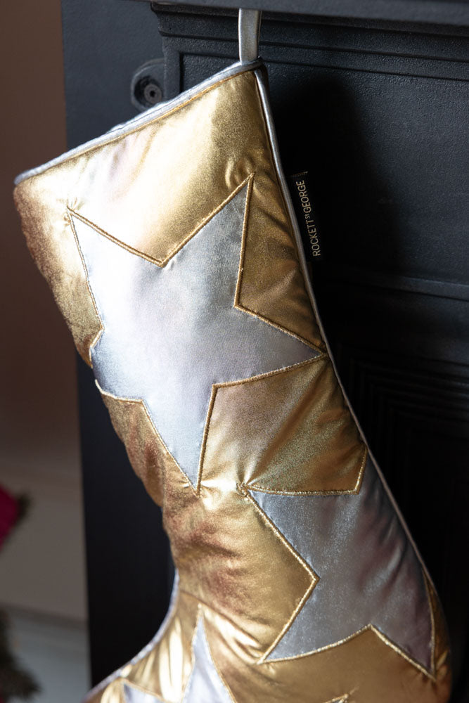 Metallic Gold & Silver Star Christmas Stocking