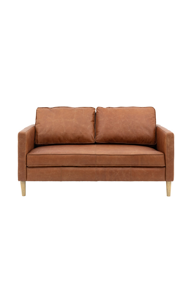 Vintage-Style Brown Leather 2-Seater Sofa
