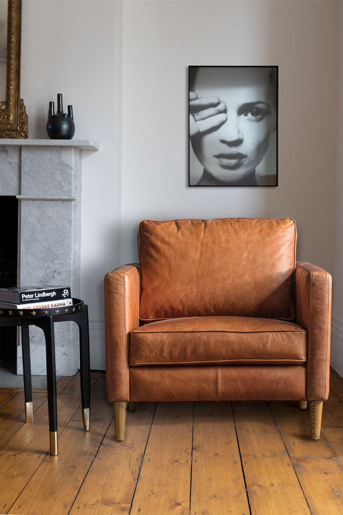 Vintage-Style Brown Leather Armchair