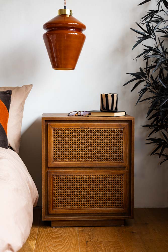 Mid-Century Rattan Bedside Table