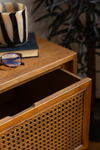 Mid-Century Rattan Bedside Table