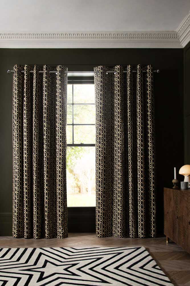 Midnight Daisy Print Eyelet Blackout Lined Curtains - Available in 6 Sizes