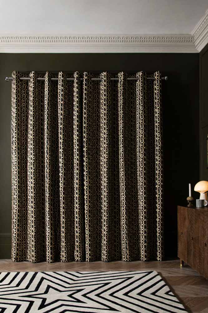 Midnight Daisy Print Eyelet Blackout Lined Curtains - Available in 6 Sizes