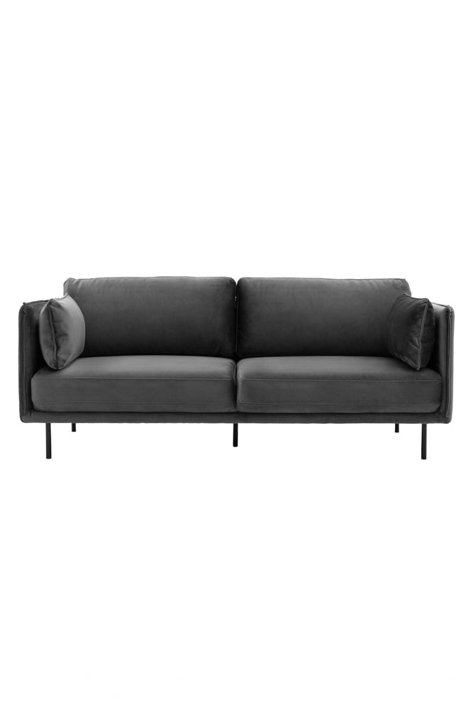 Modern Charcoal Grey Velvet 3-Seater Sofa