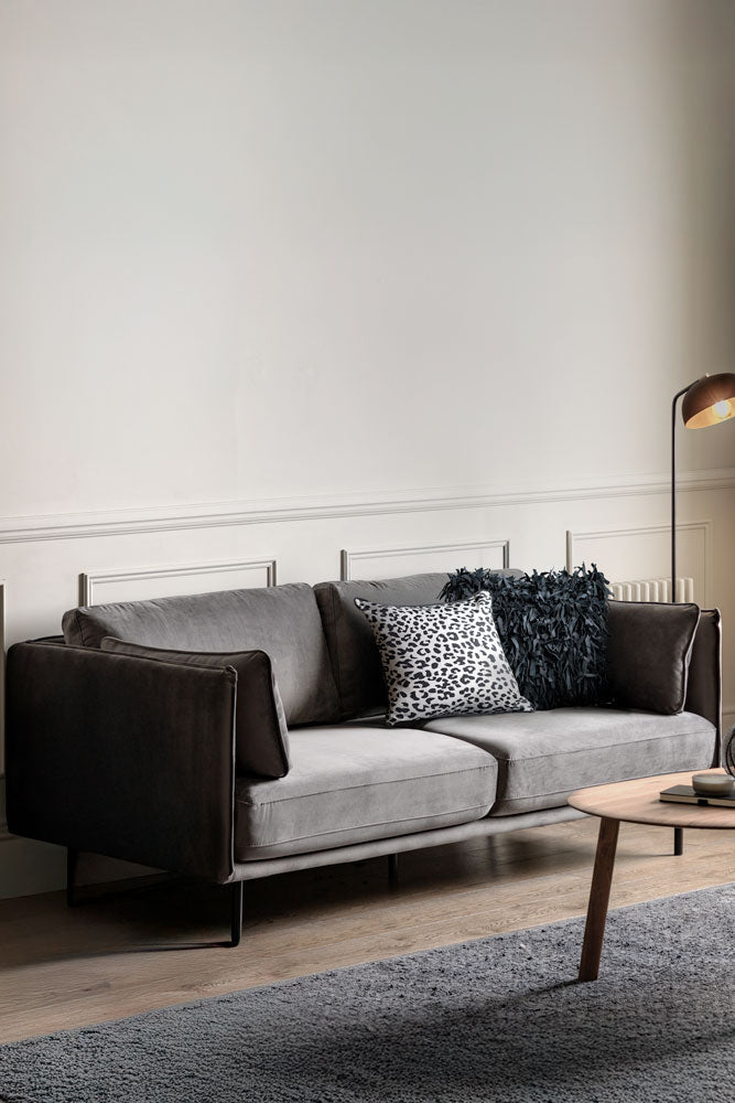 Modern Charcoal Grey Velvet 3-Seater Sofa