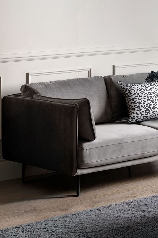 Modern Charcoal Grey Velvet 3-Seater Sofa