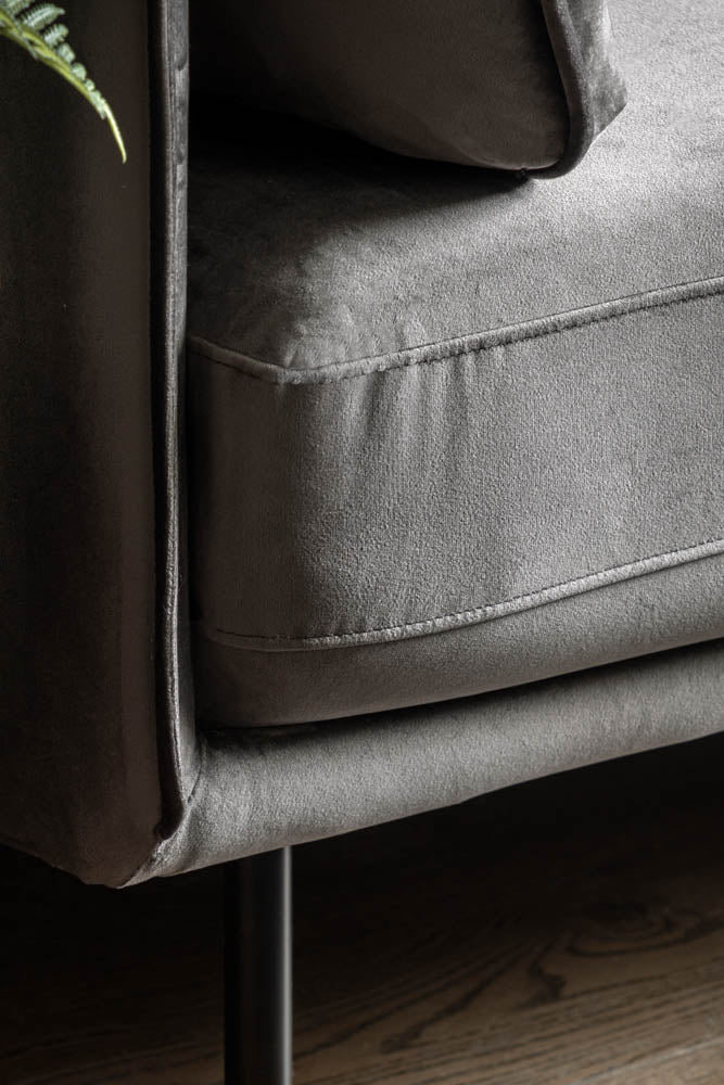Modern Charcoal Grey Velvet 3-Seater Sofa