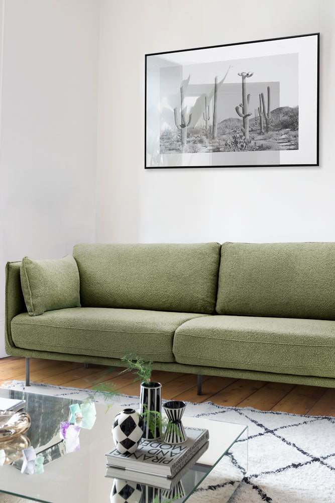 Modern Green Boucle 3-Seater Sofa