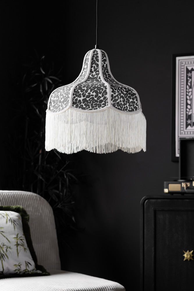 Monochrome Leopard Print Tassel Edge Ceiling Light