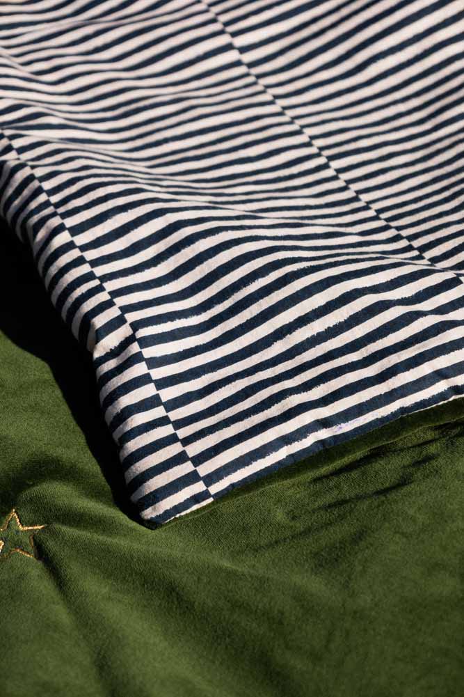 Monochrome Stripe & Green Velvet Reversible Quilt