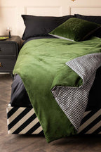 Monochrome Stripe & Green Velvet Reversible Quilt