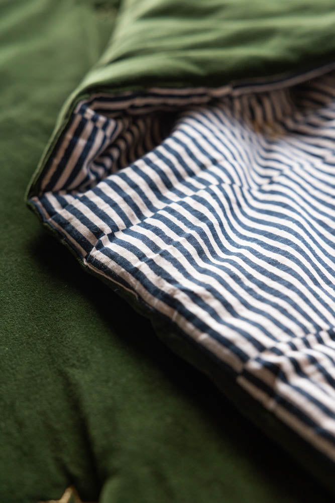 Monochrome Stripe & Green Velvet Reversible Quilt
