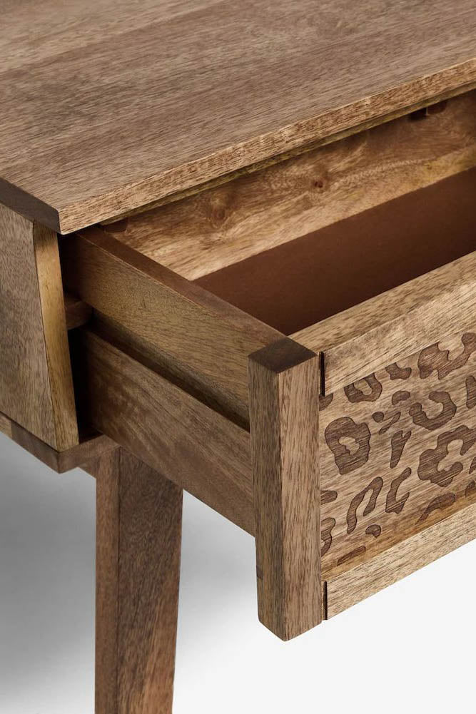 Natural Leopard Print Bedside Table