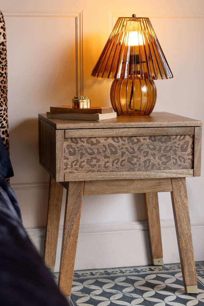 Natural Leopard Print Bedside Table