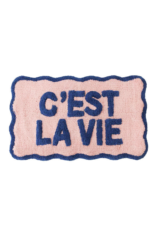 Navy & Pale Pink C'est La Vie Bath Mat