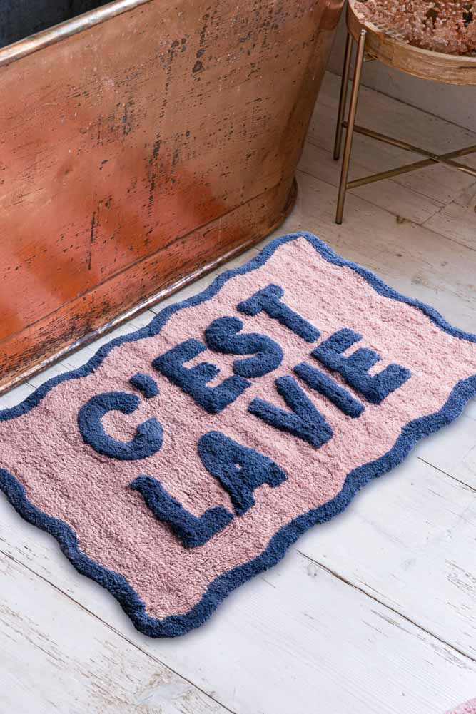 Navy & Pale Pink C'est La Vie Bath Mat