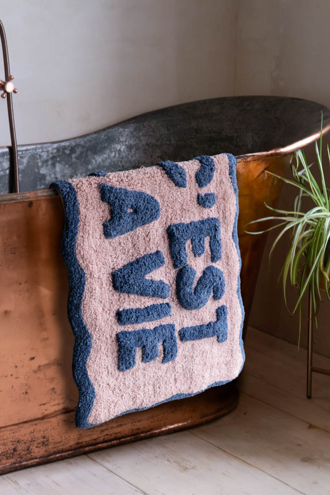 Navy & Pale Pink C'est La Vie Bath Mat