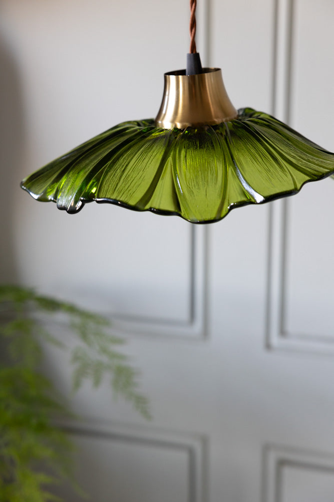 Olive Green Flower Glass Easyfit Ceiling Light Shade