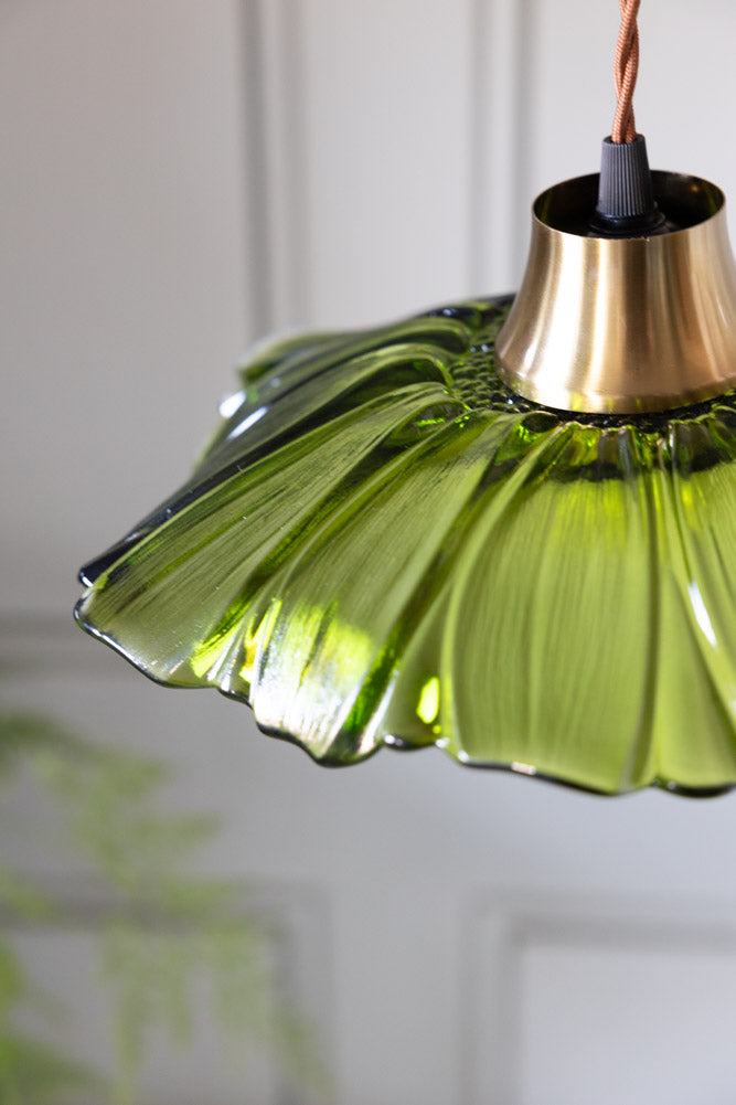 Olive Green Flower Glass Easyfit Ceiling Light Shade