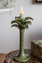 Olive Green Palm Tree Candlestick Holder