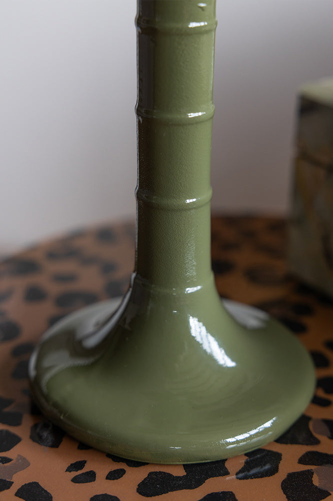 Olive Green Palm Tree Candlestick Holder