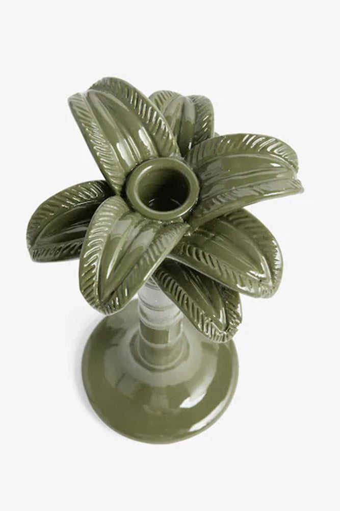 Olive Green Palm Tree Candlestick Holder
