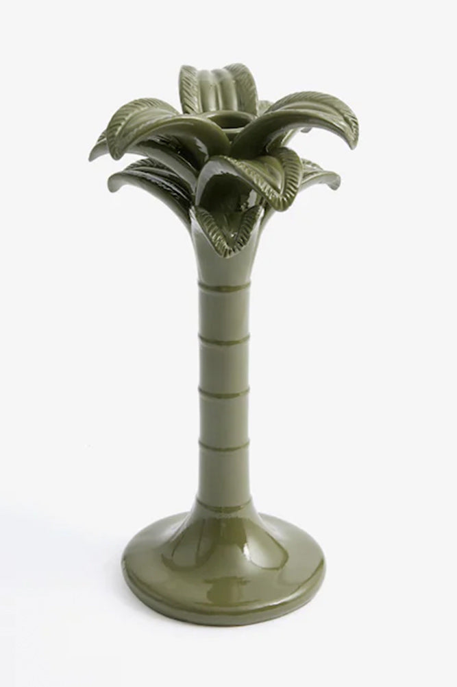 Olive Green Palm Tree Candlestick Holder