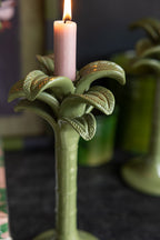 Olive Green Palm Tree Candlestick Holder
