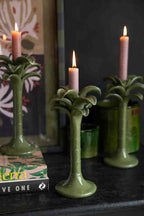 Olive Green Palm Tree Candlestick Holder