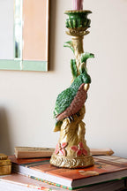 Ornate Gold & Green Parrot Candlestick Holder