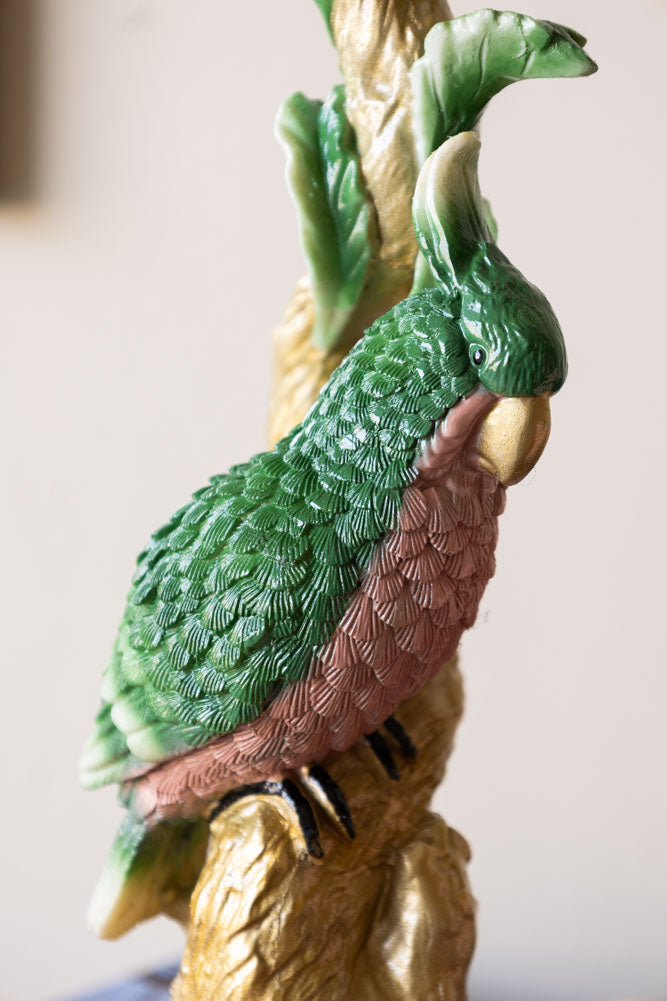 Ornate Gold & Green Parrot Candlestick Holder