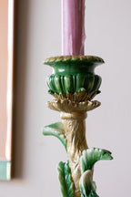 Ornate Gold & Green Parrot Candlestick Holder