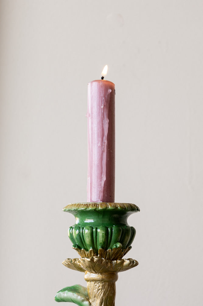 Ornate Gold & Green Parrot Candlestick Holder