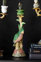 Ornate Gold & Green Parrot Candlestick Holder