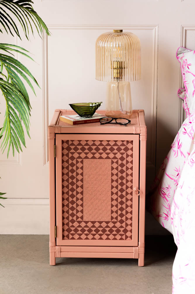 Pale Pink Diamond Embossed Bedside Table
