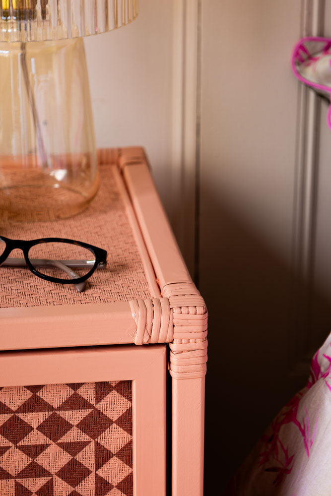Pale Pink Diamond Embossed Bedside Table