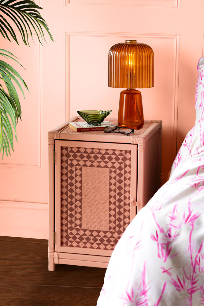 Pale Pink Diamond Embossed Bedside Table