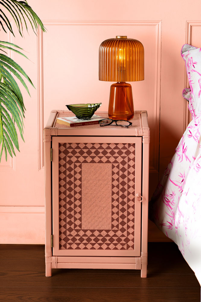 Pale Pink Diamond Embossed Bedside Table