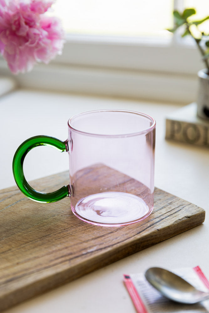 Pale Pink & Green Glass Mug
