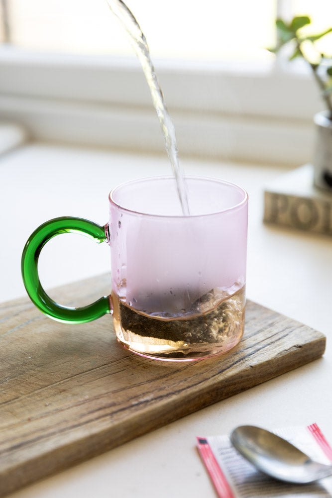 Pale Pink & Green Glass Mug