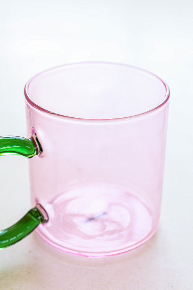 Pale Pink & Green Glass Mug