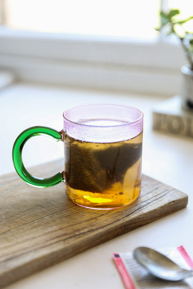 Pale Pink & Green Glass Mug
