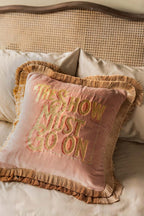 Pink Velvet Double-Fringed Show Must Go On Embroidered Cushion