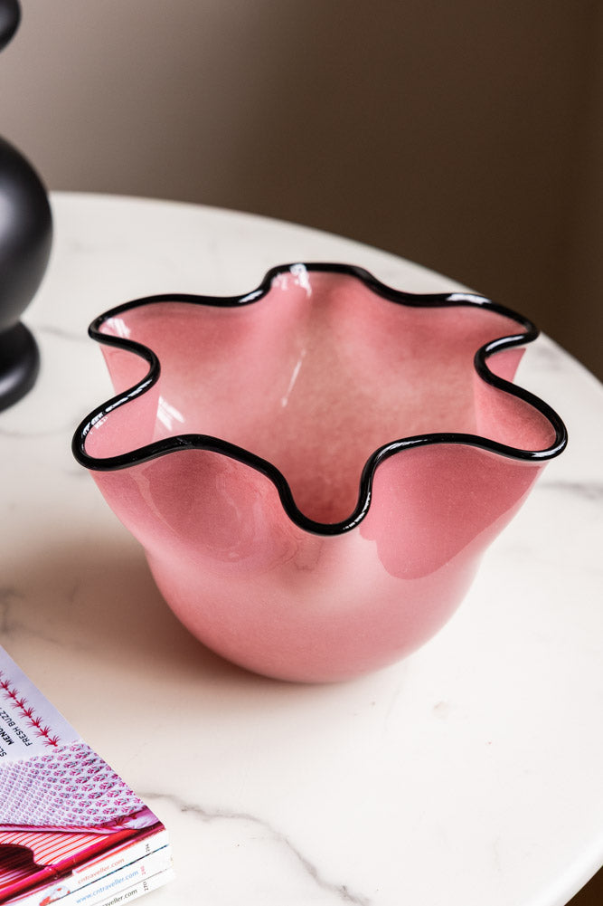 Pink Wavy Decorative Glass Bowl